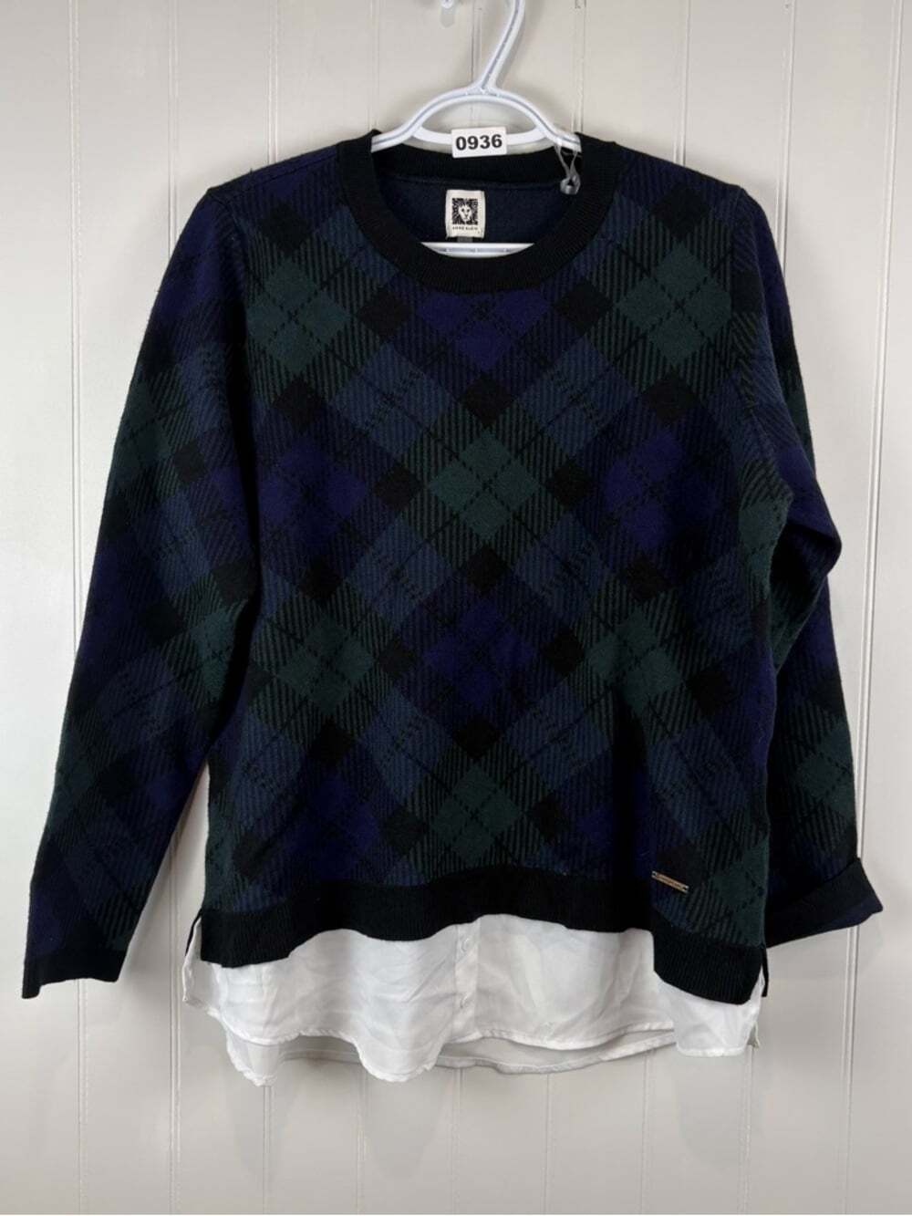 Anne Klein Layered Sweater Plaid Argyle‎ Preppy 2-in-1 Knit Shirt Combo Chic